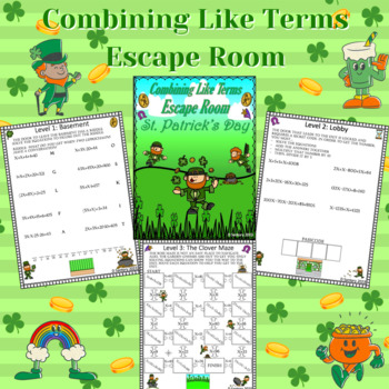 Preview of Combining Like Terms Escape Room | St. Patrick's Day | 6th, 7th, 8th Grade Math