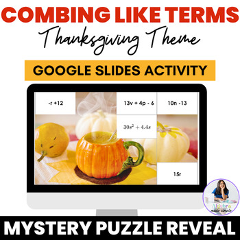 Preview of Combining Like Terms Fall Seasonal Theme Digital Mystery Picture Puzzle Activity