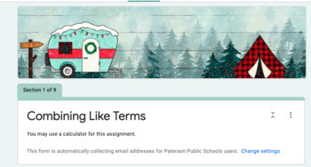 Preview of Combining Like Terms - Google Form with Instructional Videos