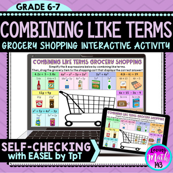 Preview of Combining Like Terms: Grocery Shopping Math Activity (Self-Checking)