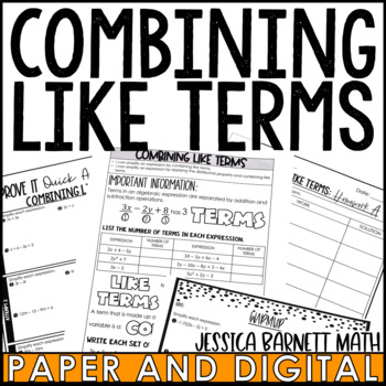 Preview of Combining Like Terms Guided Notes Homework Warm Ups Exit Tickets