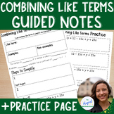 Combining Like Terms Guided Notes and Practice Page- No Pr