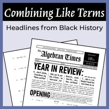 Preview of Combining Like Terms Headlines in Black History Worksheet