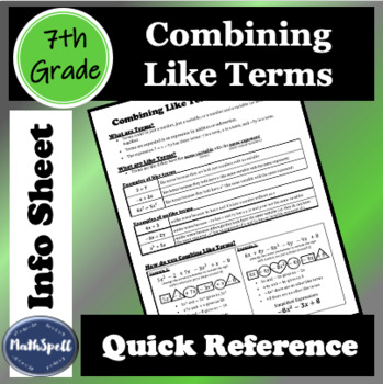 Preview of Combining Like Terms | 7th Grade Math Quick Reference Sheet | Info/Cheat Sheet
