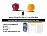 Combining Like Terms Introduction Lesson