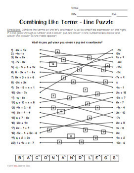 Combining Like Terms: Line Puzzle Activity by Sine on the Line | TpT