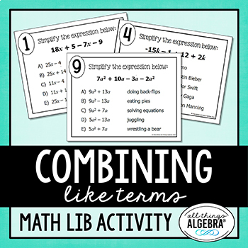 Preview of Combining Like Terms | Math Lib Activity