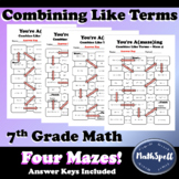 Combining Like Terms Mazes | Math Activity | 4 Leveled Mazes