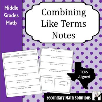 Preview of Combining Like Terms Notes