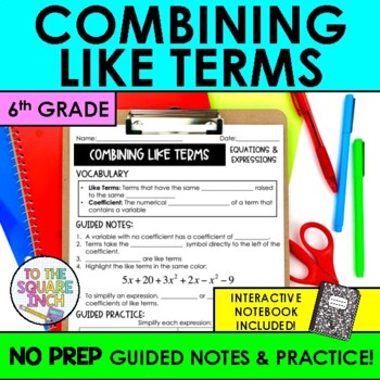 Preview of Combining Like Terms Notes | Simplifying Expressions Guided Notes and Practice