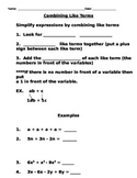 Combining Like Terms Notes and Assignments