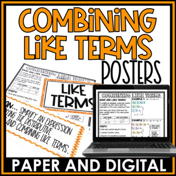Preview of Combining Like Terms Posters Reference Sheets Anchor Charts