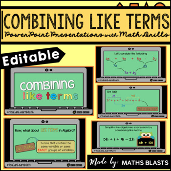 Preview of Combining Like Terms │PowerPoint Presentation │With Math Drills for Test Prep