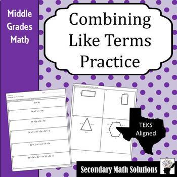 Preview of Combining Like Terms Practice