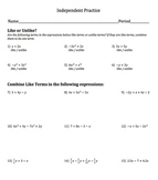 Combining Like Terms - Practice, HW or Quiz - Editable on 