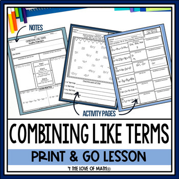 Preview of Combining Like Terms Guided Note and Activity Pages No Prep - Print & Go Lesson