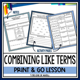 Combining Like Terms Guided Note and Activity Pages No Pre