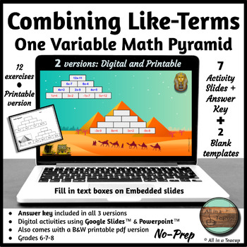 Combining Like Terms Pyramid Digital and printable Activity by All in a