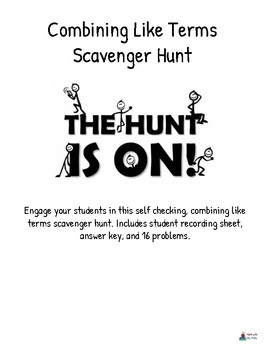Combining Like Terms Scavenger Hunt by Math with Mrs Gooch | TPT