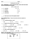 Combining Like Terms Simplifying Expressions Quiz Test or Review