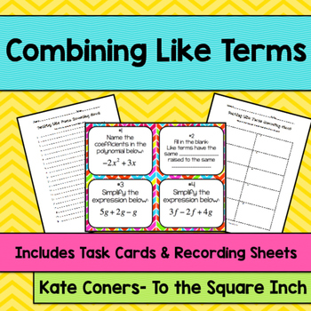 Preview of Combining Like Terms Task Cards | Math Center Practice Activity
