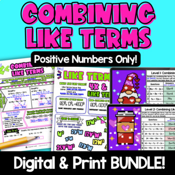 Preview of Combining Like Terms BUNDLE | Guided Notes | Print & Digital | Valentine's Day