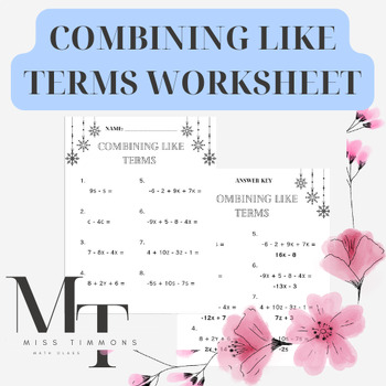 Preview of Combining Like Terms Winter Worksheet