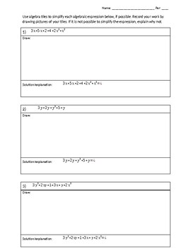 Preview of Combining Like Terms With Algebra Tiles Graphic Organizer