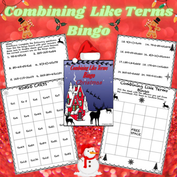 Preview of Combining Like Terms Worksheet | Bingo | Christmas | 6th, 7th & 8th Grade Math