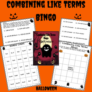Preview of Combining Like Terms Worksheet | Bingo | Halloween | 6th, 7th & 8th Grade Math
