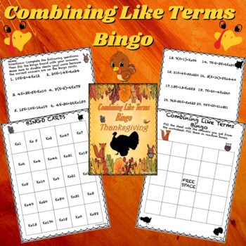 Preview of Combining Like Terms Worksheet | Bingo | Thanksgiving | 6th, 7th, 8th Grade Math