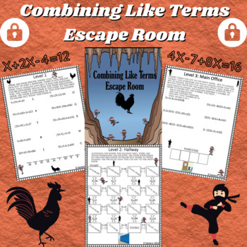 Preview of Combining Like Terms Worksheet | Escape Room | 6th, 7th, 8th Grade Math