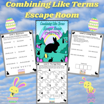 Preview of Combining Like Terms Worksheet | Escape Room | Easter | 6th, 7th, 8th Grade Math