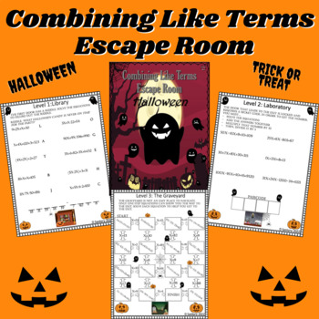Preview of Combining Like Terms Worksheet | Escape Room | Halloween | 6th, 7th, 8th Grade