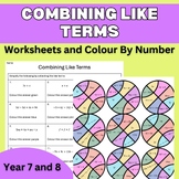 Combining Like Terms Worksheet and Colour By Number