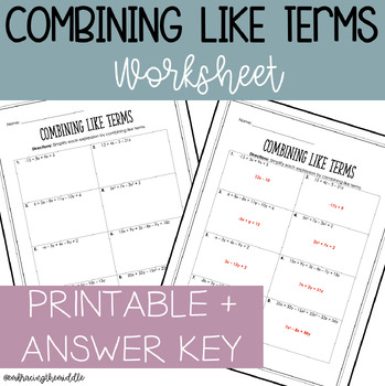 Preview of Combining Like Terms Worksheet for Math Middle Schoolers