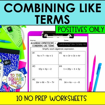 Preview of Combining Like Terms Worksheets