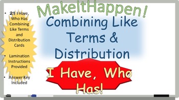 Preview of Combining Like Terms and Distribution