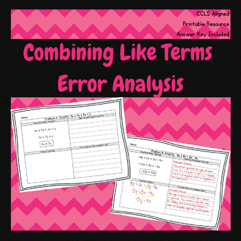 Preview of Combining Like Terms to Simplify Expressions; Error Analysis