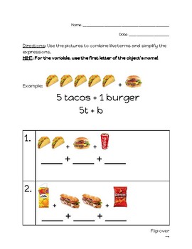 Preview of Combining Like Terms with Foods