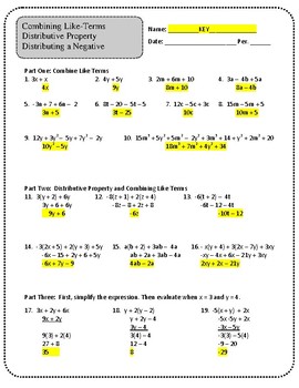 Combining Like Terms~Distributive Property~Simplifying Expressions by
