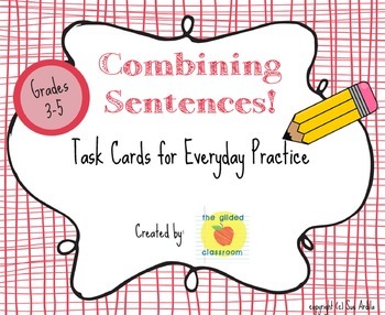 Preview of Combining Sentences Task Cards, Grammar Practice, Common Core Aligned