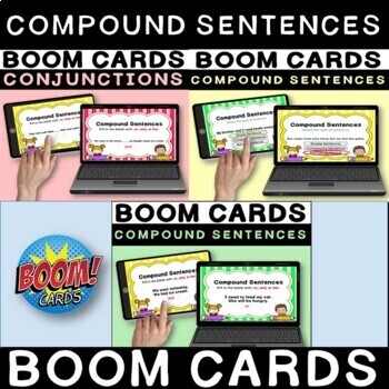 Preview of Combining Sentences, Conjunctions, & Compound Sentences - 3 Boom Card Decks