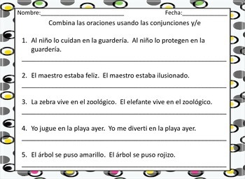 Combining Sentences - Spanish - Combinando Oraciones | TpT