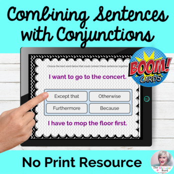Preview of Conjunctions Activity BOOM CARDS™ Flashcards NO PRINT Speech | Distance Learning