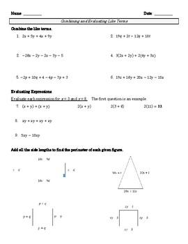 Combining and Evaluating Like Terms by Managing Mathematics | TPT