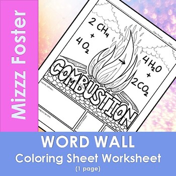 Preview of Combustion Reaction Word Wall Coloring Sheet (1 pg.)
