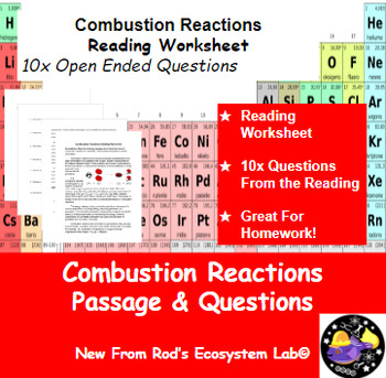 Combustion Reactions in Chemistry Reading Worksheet **Editable**