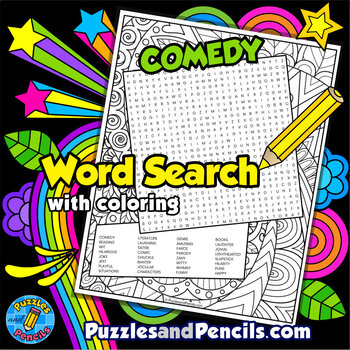 Preview of Comedy Word Search Puzzle Activity with Coloring | Literature Wordsearch