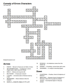 Comedy of Errors crossword puzzle bundle by The Puzzle Guy TpT